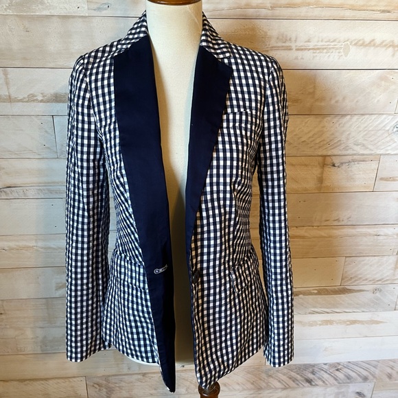 NWOT J.crew size 00 blue gingham blazer - Picture 2 of 10